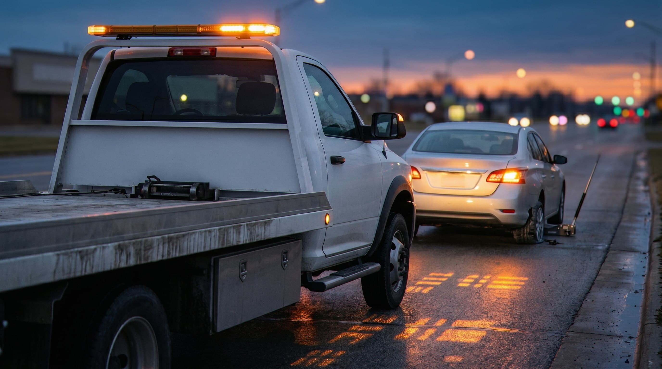 Emergency tow truck flatbed response