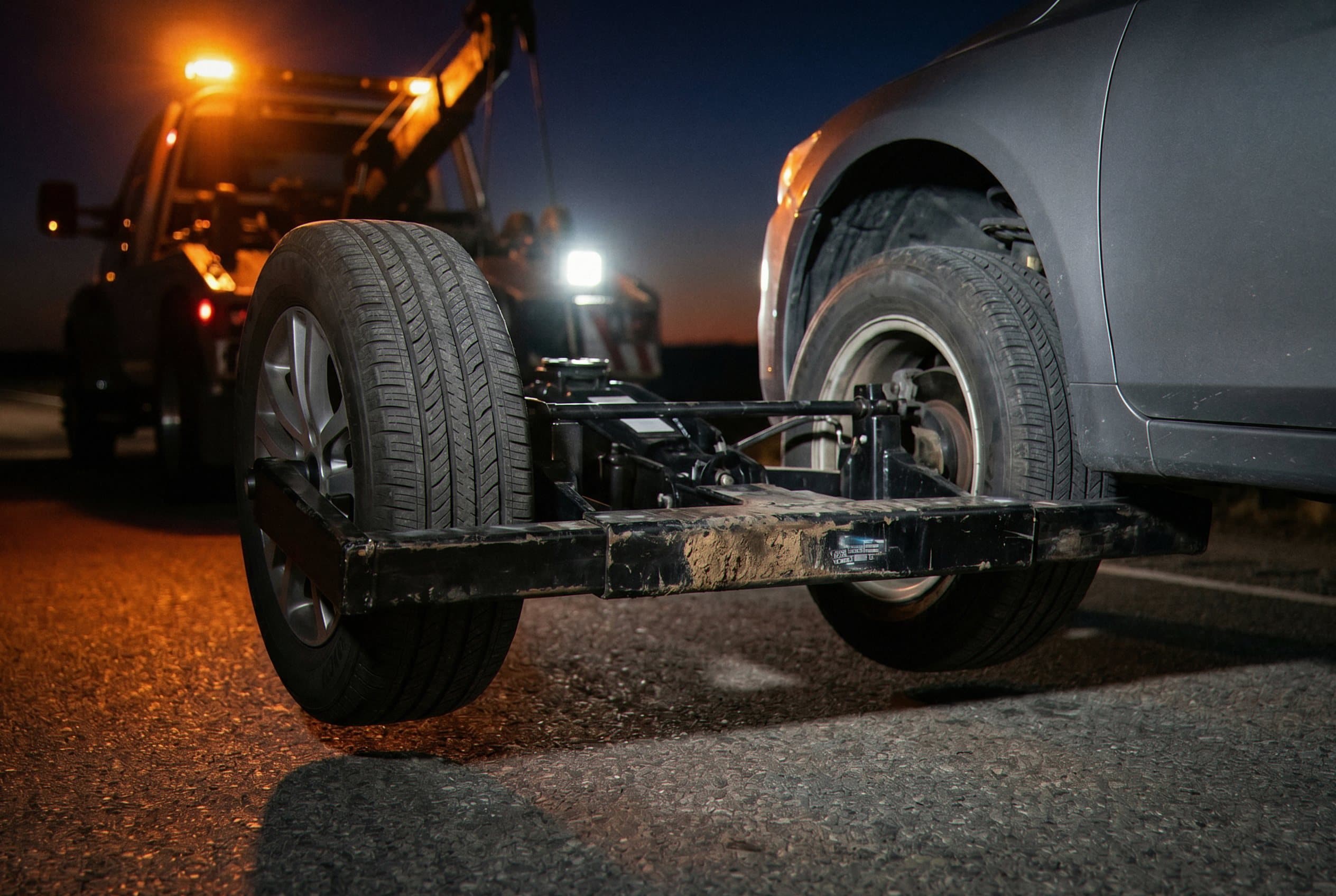 Wheel-lift arms securing vehicle tires