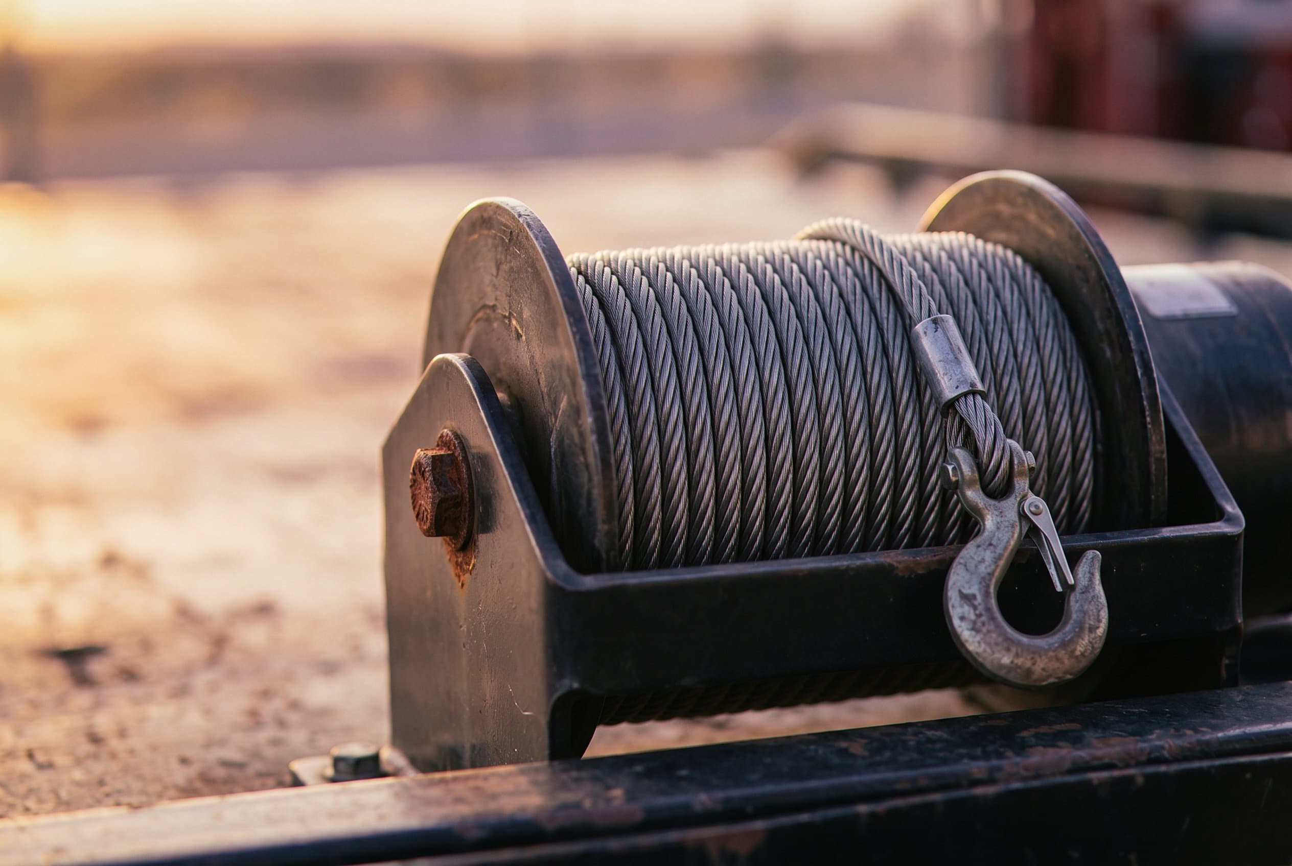 Winch cable wrapped truck drum