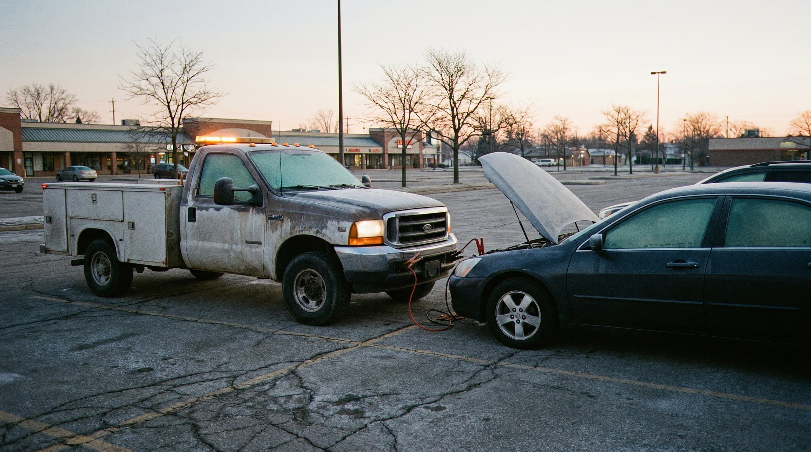 Technician jump starting dead battery