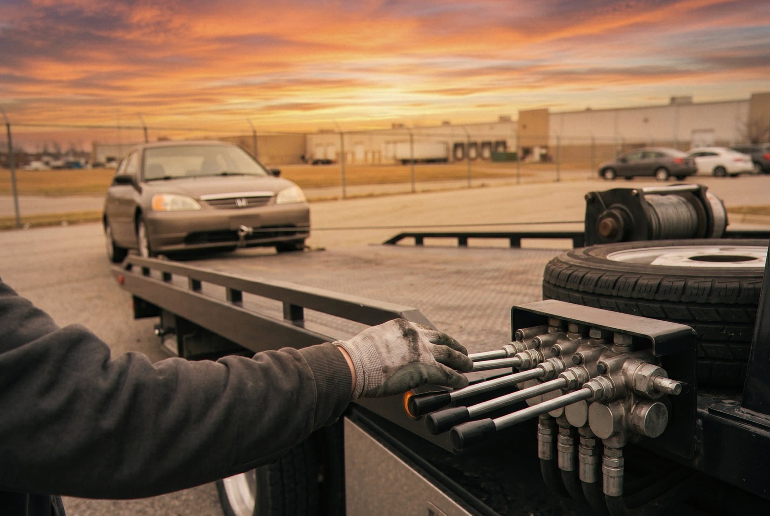 Winch loading vehicle flatbed deck