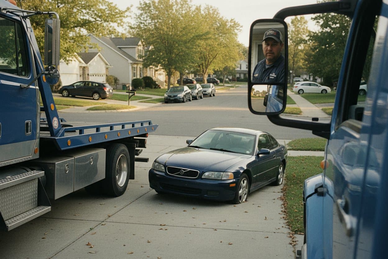 Tow truck arriving pickup location