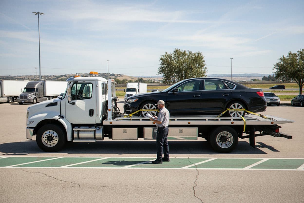 Tow truck arriving to pickup