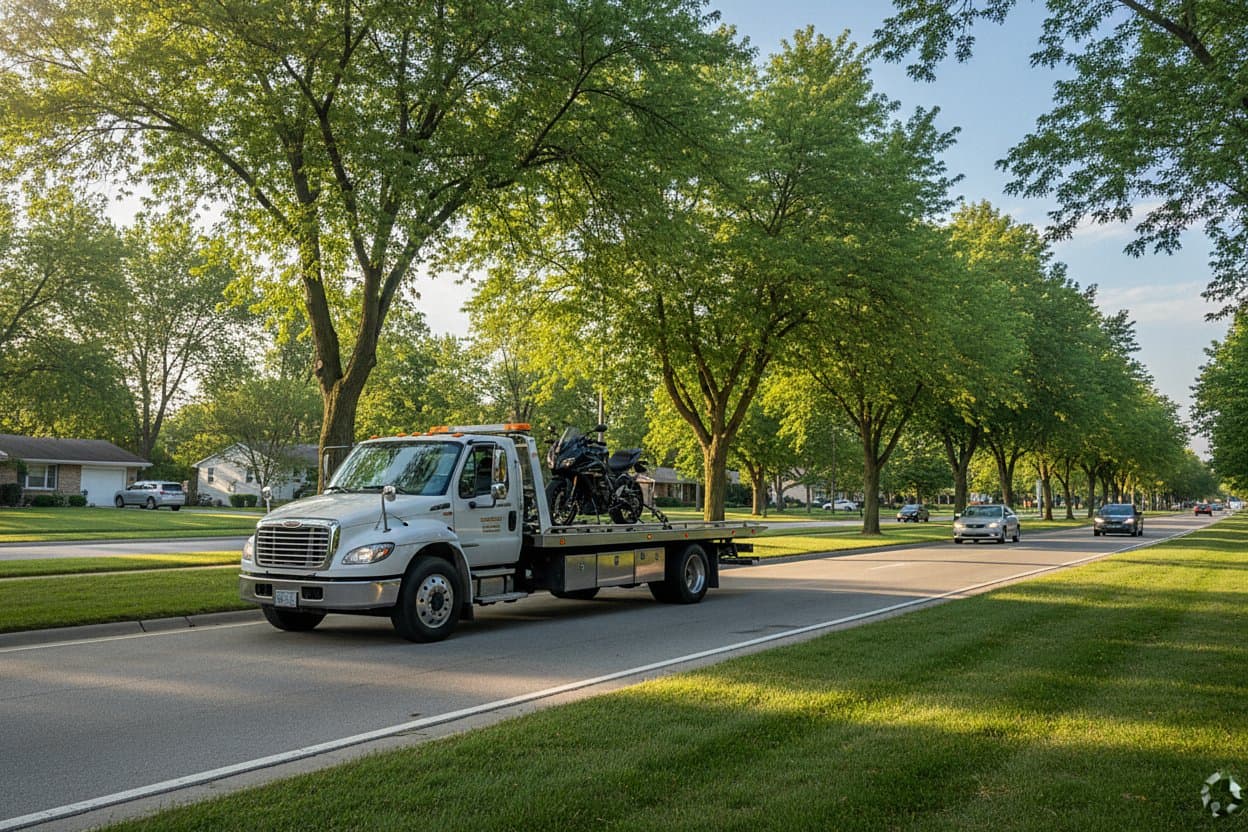 Tow truck motorcycle bed scene