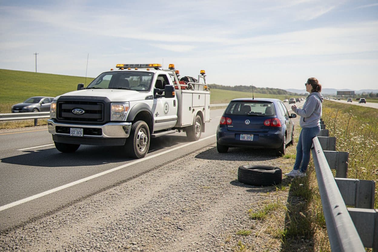 Technician arriving roadside breakdown