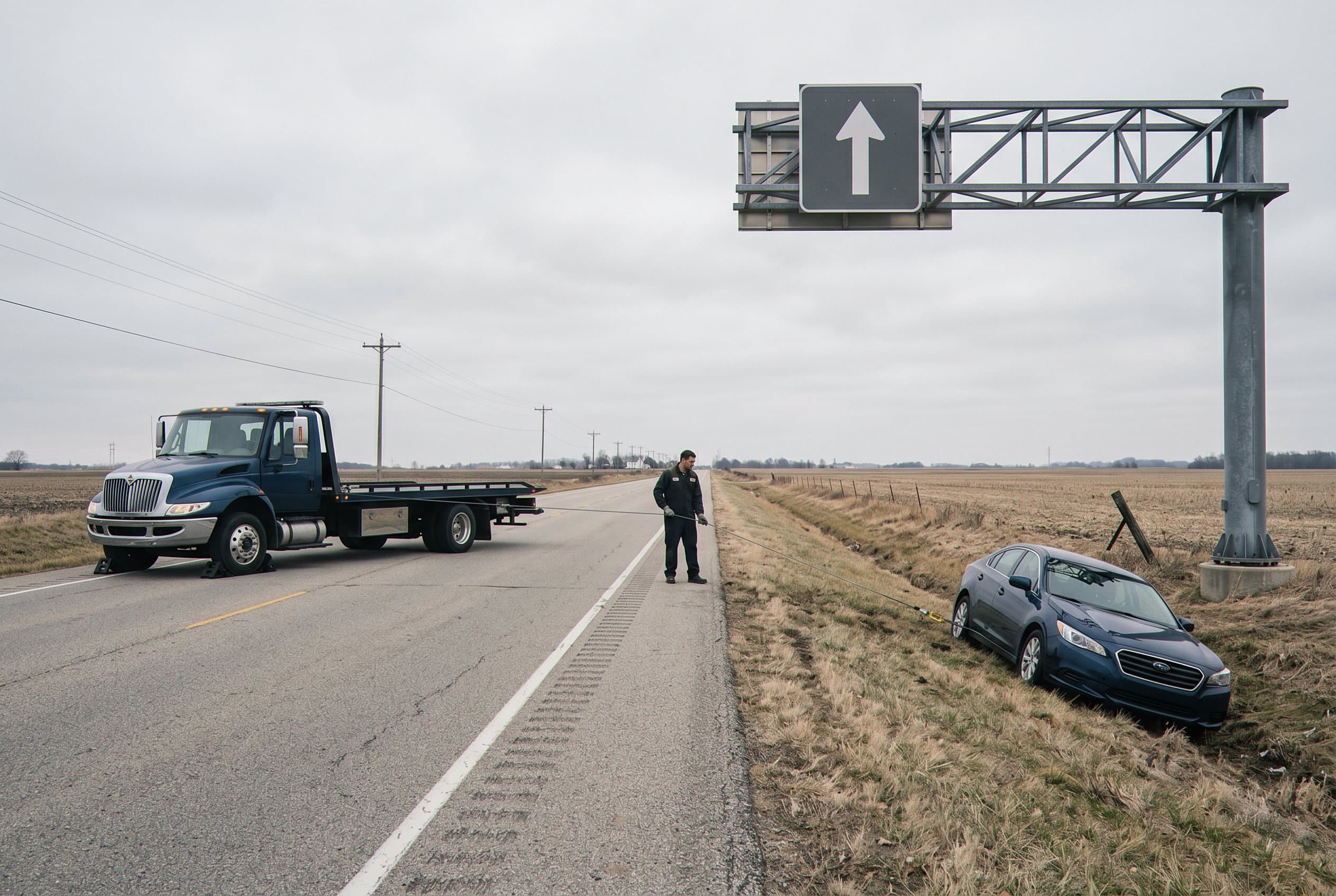 Wrecker pulling vehicle muddy recovery